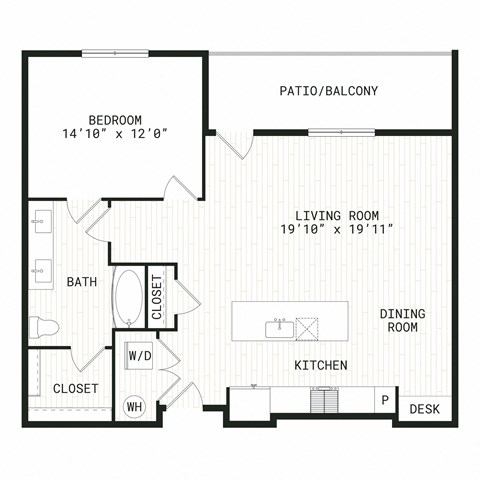 Floor plan for 1 bed, 1 bath, 915 sqft